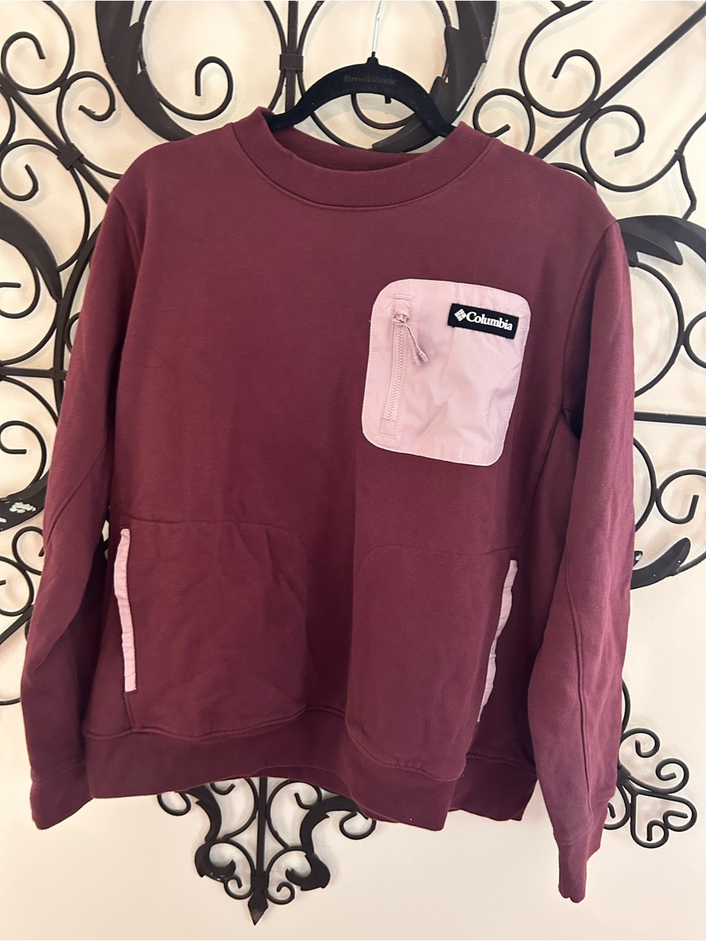 Columbia Maroon Crewneck Sweatshirt with Light Pink Accent